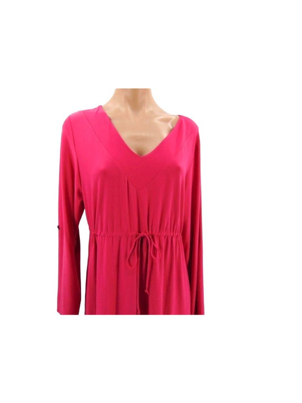 Soma Womans Pink Size L Long Sleeve V Neck  Dress Drawstring Waist Button Tab - Picture 2 of 14